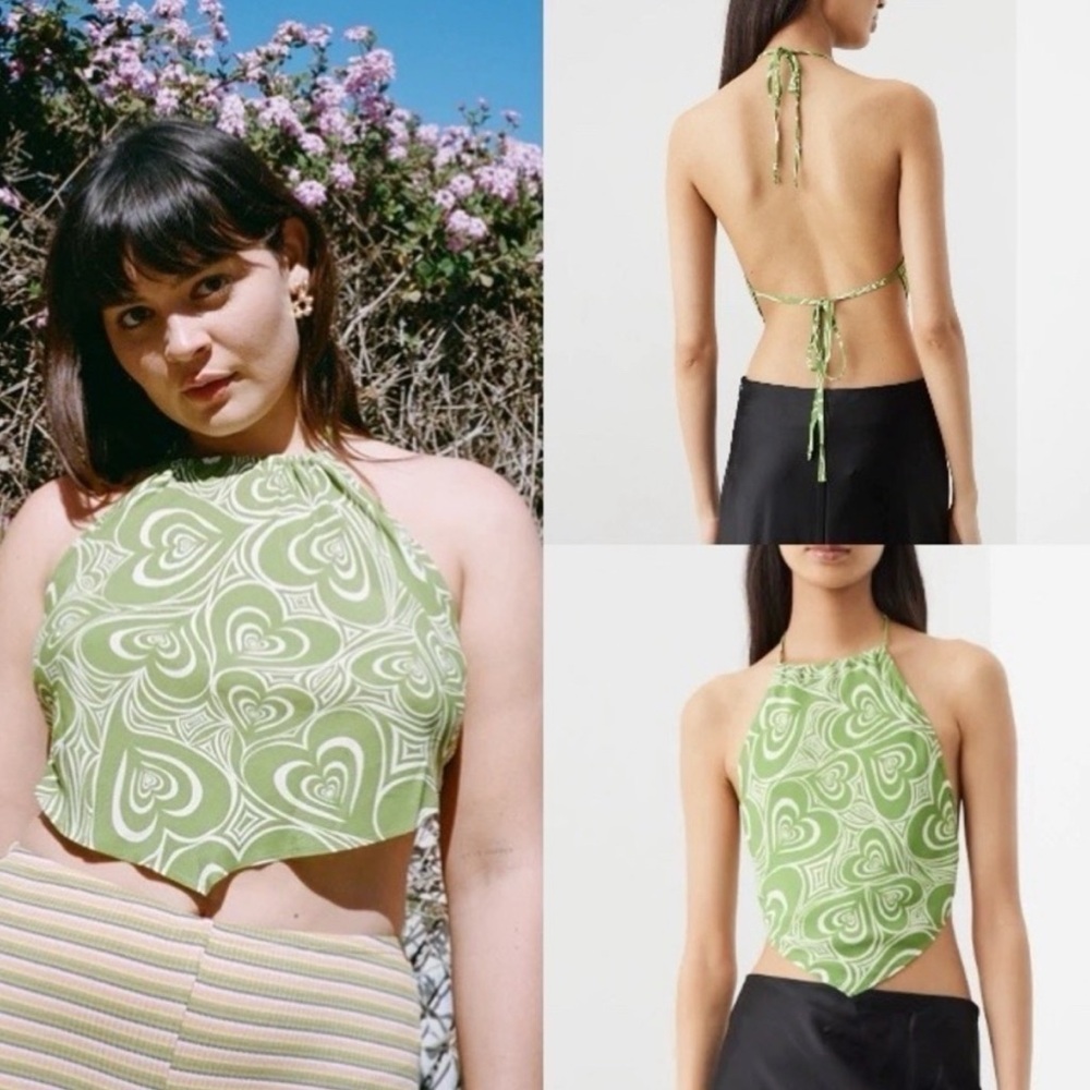 Lisa Says Gah Green Wild Hearts Clea Tie Halter Triangle Top Size Medium NWT
